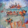 Outside mural by harbor company. Mural numa companhia no cais.