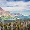 View of Rising Wolf Mountains across Two Medicine Lake. Vista das montanhas Rising Wolf do outro lado do lago Two Medicine. : Aster Park, Glacier NP, vacation 2014