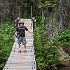 Only one person at a time can cross the bridge. Apenas uma pessoa de cada vez pode atravessar a ponte. : Glacier NP, Rockwell Falls, vacation 2014