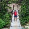 The bridge sways a bit as one walks across. A ponte oscila um pouco quando se atravessa. : Glacier NP, Rockwell Falls, vacation 2014