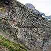 Here you can see the cut on the rock for the trail and road down below. Aqui se pode ver o corte na rocha e a estrada lá embaixo. : Glacier NP, Highline Trail, vacation 2014