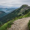After a while the trail is still narrow. Depois de um pouco a trilha continua estreita. : Glacier NP, Highline Trail, vacation 2014