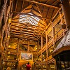 The foyer opens up 4 stories high. A saguão se abre em 4 andares de altura. : Glacier NP, Many Glacier Hotel, vacation 2014